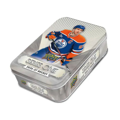2026–27 Upper Deck Series 1 Hockey Tin – 8 Packs + Exclusive Dazzlers Bonus Pack, Young Guns Rookie Cards, Outburst Silver & Clear Cut Parallels Trading Card Collectible Box