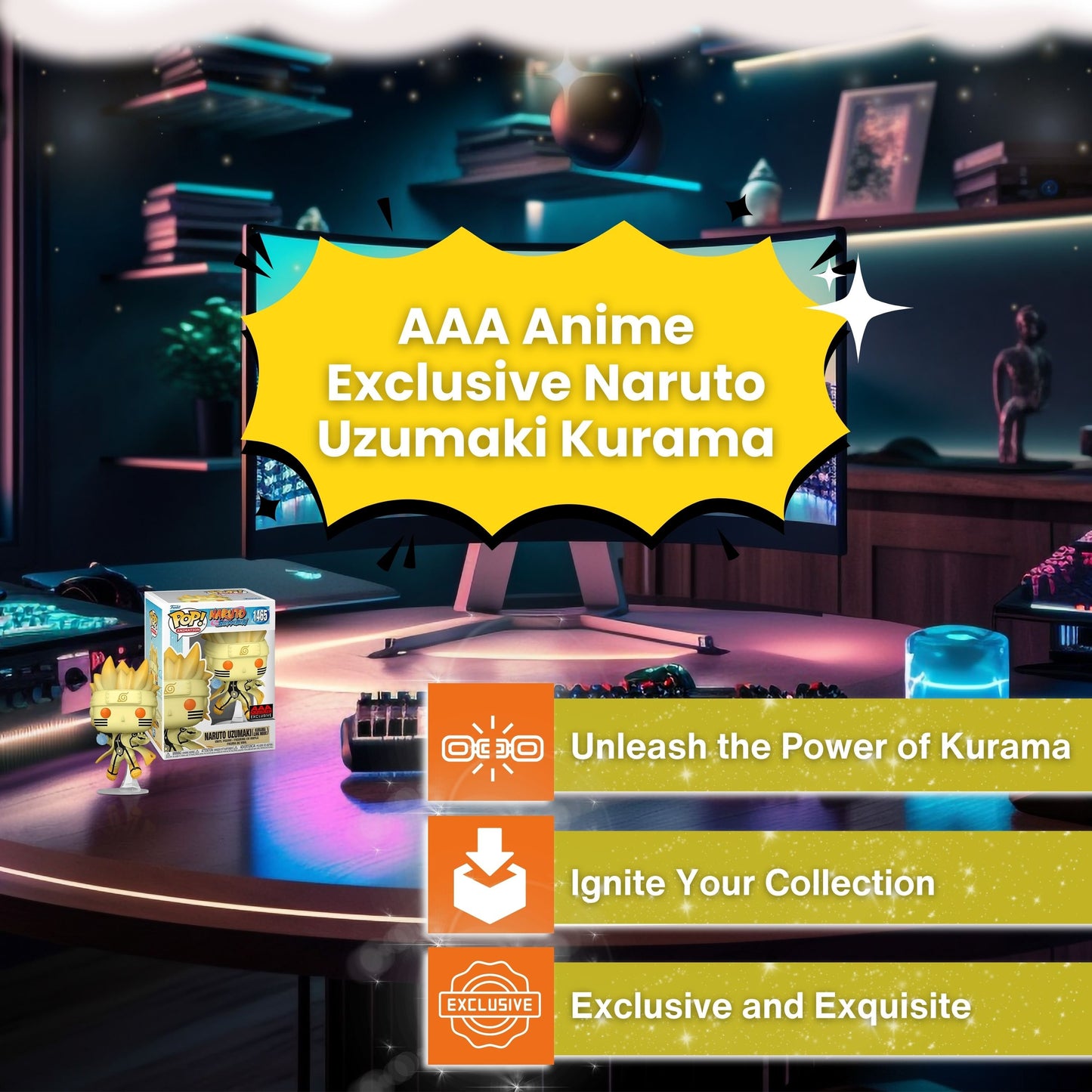 Naruto Uzumaki (Kurama Link Mode) Funko Pop! Naruto Shippuden - AAA Anime Exclusive Vinyl Figure # 1465  with Display Box Protector Case