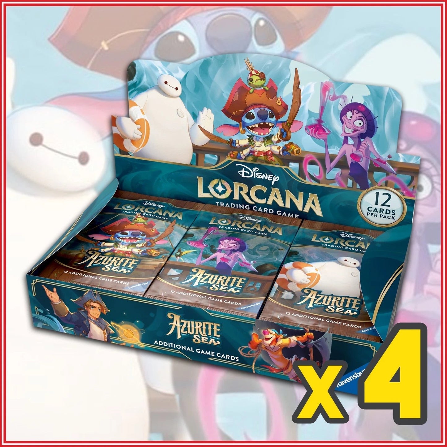 Disney Lorcana TCG Azurite Sea Booster Box Case | 4 Booster Boxes | Trading Card