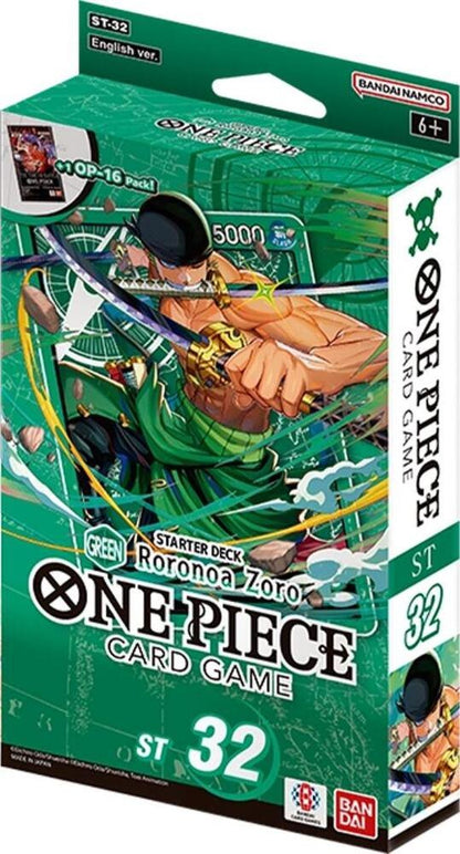 One Piece Card Game Starter Deck ST-32 Green Roronoa Zoro | Official Bandai Starter Deck | 51-Card Ready-to-Play Deck with Leader Card, 10 DON!! Cards & Rule Index | Strategy TCG (PRE-ORDER)