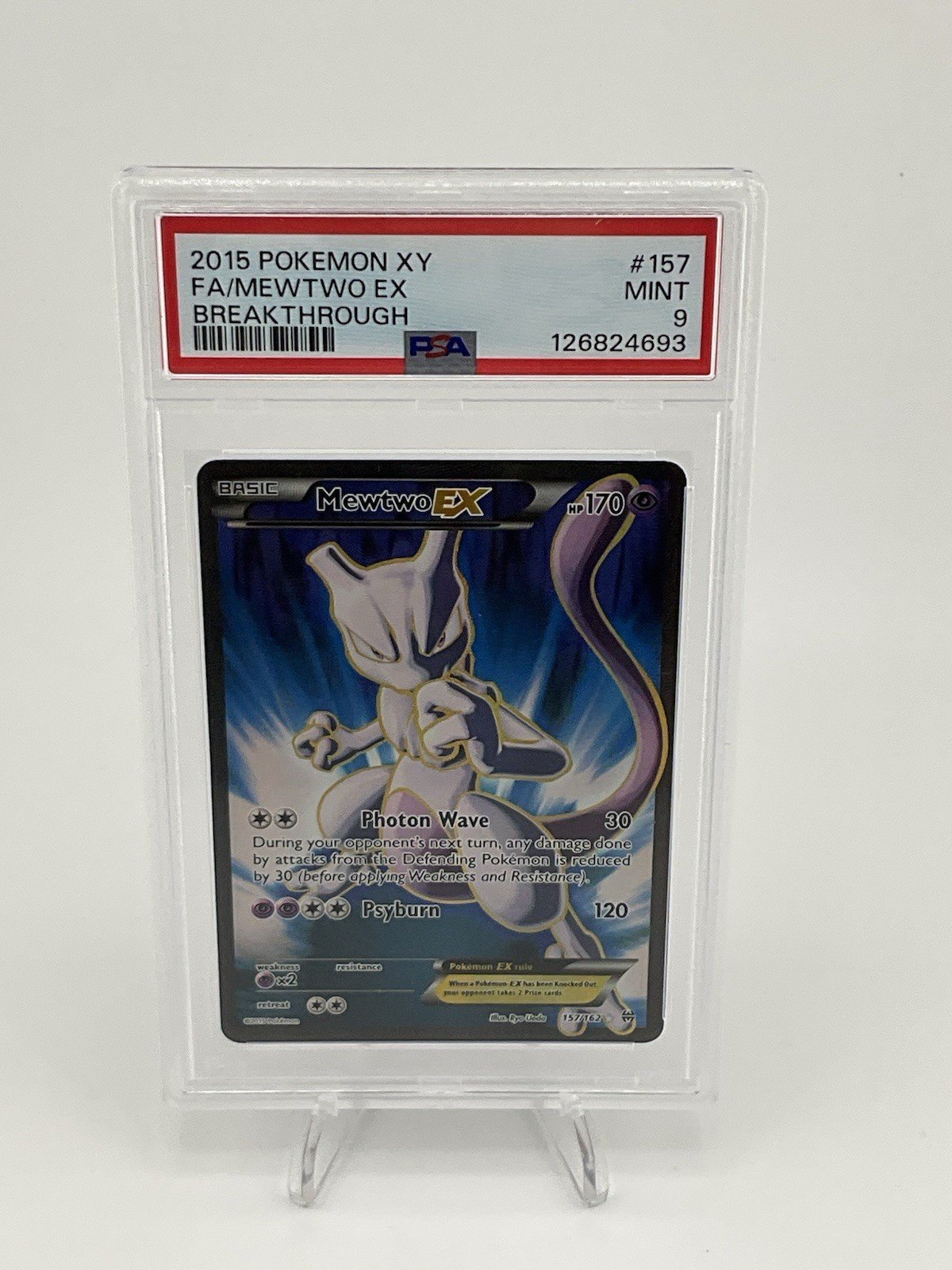 PSA 9 MINT 2015 POKEMON TCG XY BREAKTHROUGH MEWTWO EX #157 FULL ART HOLO