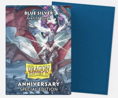 Dragon Shield Dual Matte Sleeves Blue & Silver 100 ct – 25th Anniversary Special Edition, Matte Dual Card Sleeves with Silver Interior, Standard Size TCG Protection