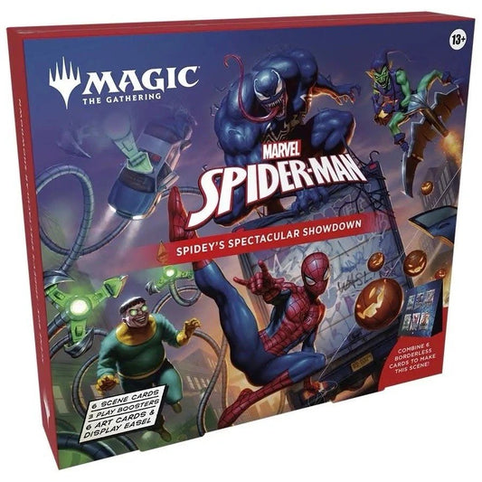 Magic: The Gathering TCG Marvel: Spider-Man Spidey's Spectacular Showdown Scene Box – Play Boosters + Scene Cards + Display Easel *PRE-SALE* Release Date 9/26