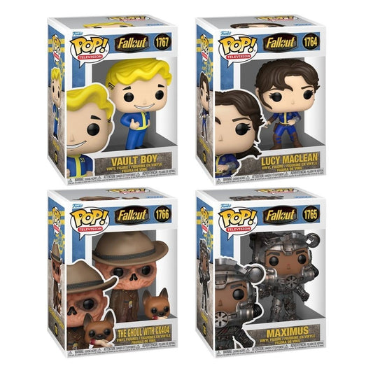 Fallout (TV Show) Funko Pop! Television - Set of 4 (Vault Boy #1767, Maximus #1765, The Ghoul with CX404 #1766, and Lucy MacLean #1764) Collectible Vinyl Figures - Estimated Arrival: Aug. 2025 (PRE-SALE)