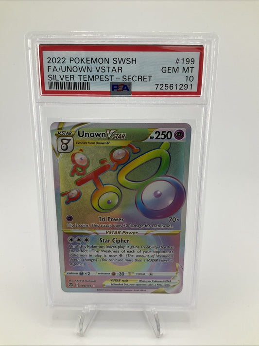 2022 POKEMON SWORD & SHIELD SILVER TEMPEST SECRET FULL ART/UNOWN VSTAR PSA 10