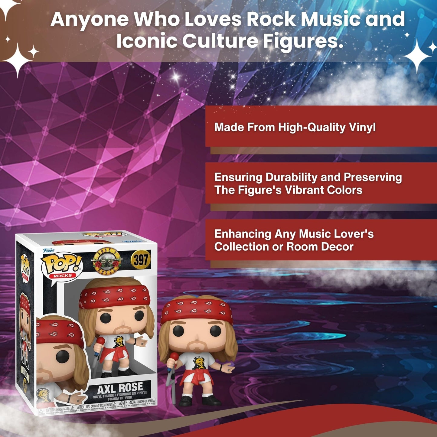 Axl Rose #397, Slash #398, and Duff McKagan #399 Funko Pop! Rocks Guns N' Roses - Set of 3 Collectible Vinyl Figures with Window Display Box