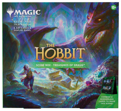 Magic: The Gathering The Hobbit Treasures of Smaug Scene Box (HOB) | 3 Play Boosters, 6 Foil Borderless Scene Cards, 6 Art Cards & Display Easel | Middle-earth Collectible Card Set (PREORDER - Release Date August 14, 2026)