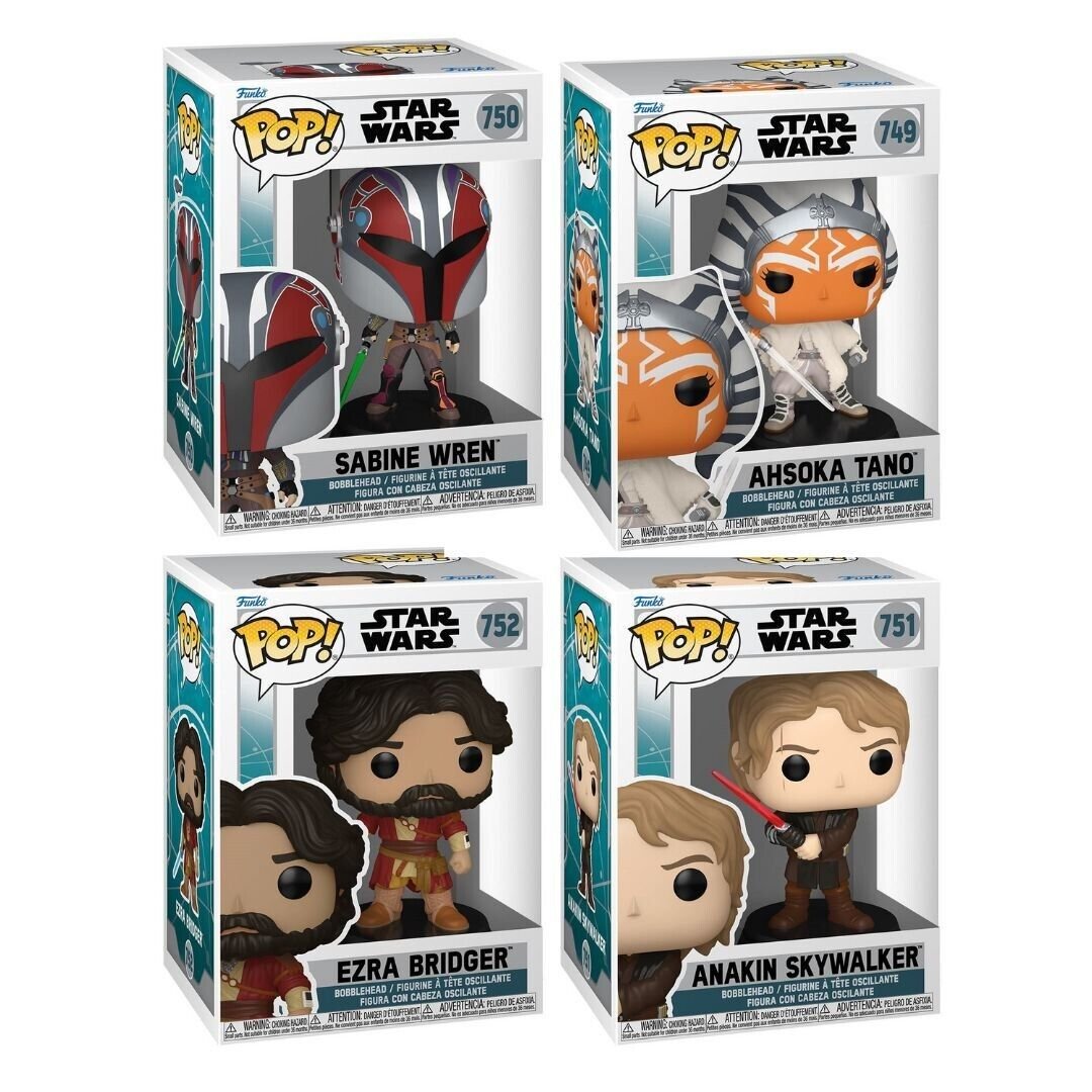 Star Wars: Ahsoka Series 3 Funko Pop! - Pack of 4 (Ahsoka Tano #749, Sabine Wren (Mandalorian Armor) #750, Anakin Skywalker with Red Lightsaber #751, and Ezra Bridger #752) Collectible Vinyl Figures (PRE-SALE)