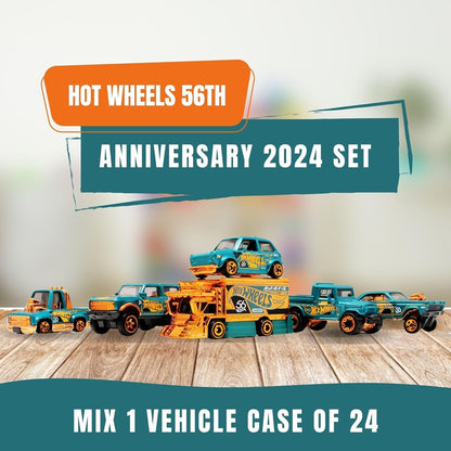 Hot Wheels 56th Anniversary Pearl and Chrome 2024 Complete Set with Chase Variant Raijin Express - Mix 1, Set of 24