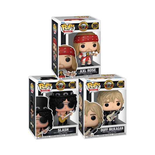 Axl Rose #397, Slash #398, and Duff McKagan #399 Funko Pop! Rocks Guns N' Roses - Set of 3 Collectible Vinyl Figures with Window Display Box