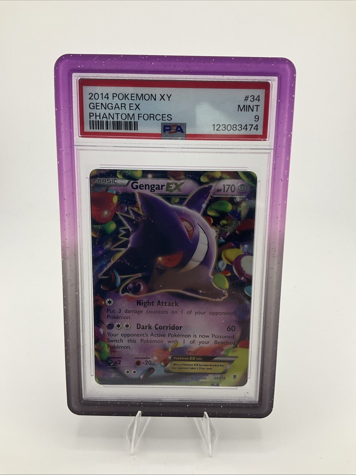 2014 POKEMON XY PHANTOM FORCES #34 GENGAR EX PSA 9