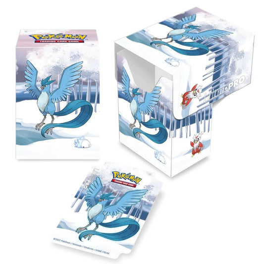 Ultra PRO Pokémon Gallery Series Frosted Forest Full-View Deck Box – Articuno, holds 75 double-sleeved Pokémon cards.