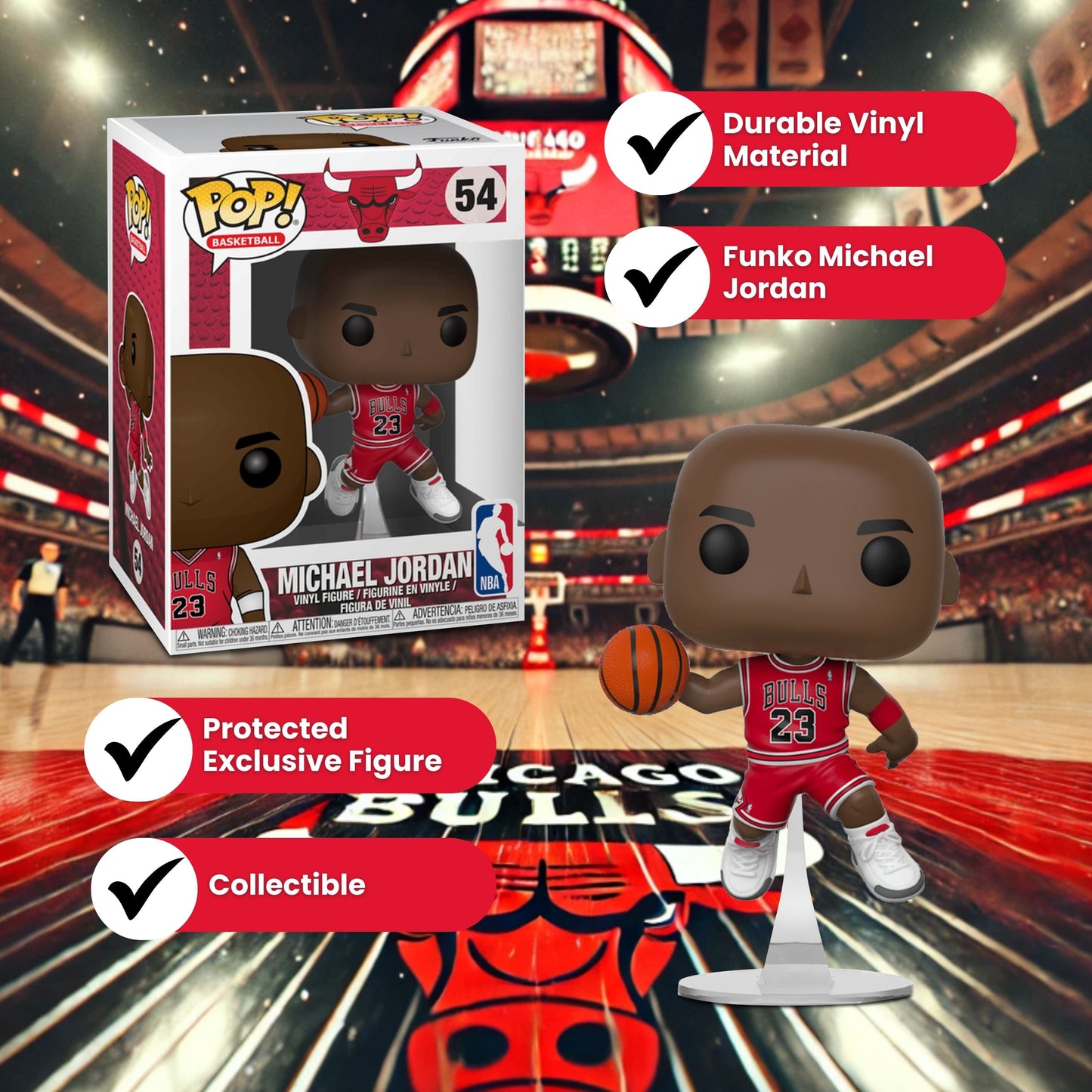 Michael Jordan Funko Pop! Basketball NBA Bulls - Approx. 3 3/4" Collectible Vinyl Figure #54 with Window Display Box