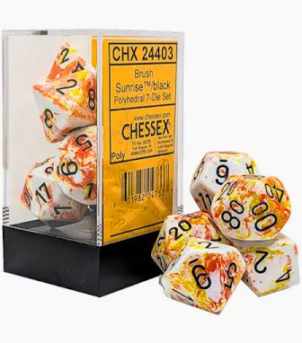 Chessex Dice Brush Polyhedral 7 Die Set Sunrise Black RPG Dice Set Tabletop Game