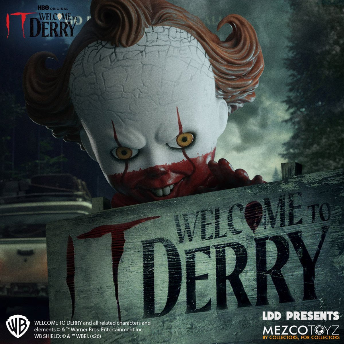 Mezco Toyz Living Dead Dolls Presents Welcome to Derry Bloody Pennywise Doll, 10-Inch Collectible Figure with 5 Points of Articulation and Red Balloon (PREORDER - Release Date April 2027)