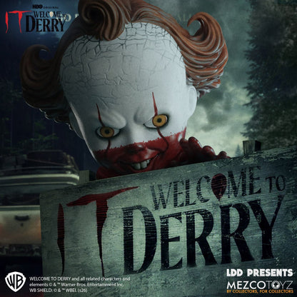 Mezco Toyz Living Dead Dolls Presents Welcome to Derry Bloody Pennywise Doll, 10-Inch Collectible Figure with 5 Points of Articulation and Red Balloon (PREORDER - Release Date April 2027)