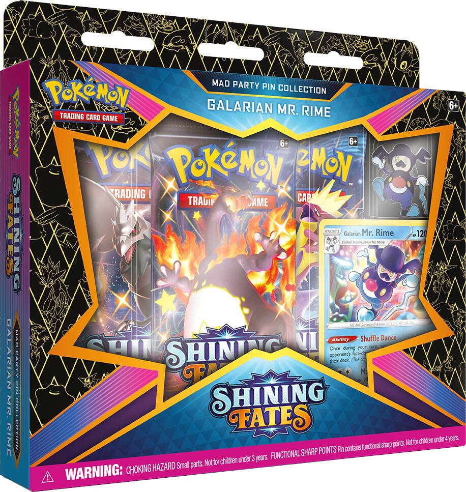 Pokemon TCG Shining Fates Mad Party Pin Collection Galarian Mr Rime Cards Packs Set