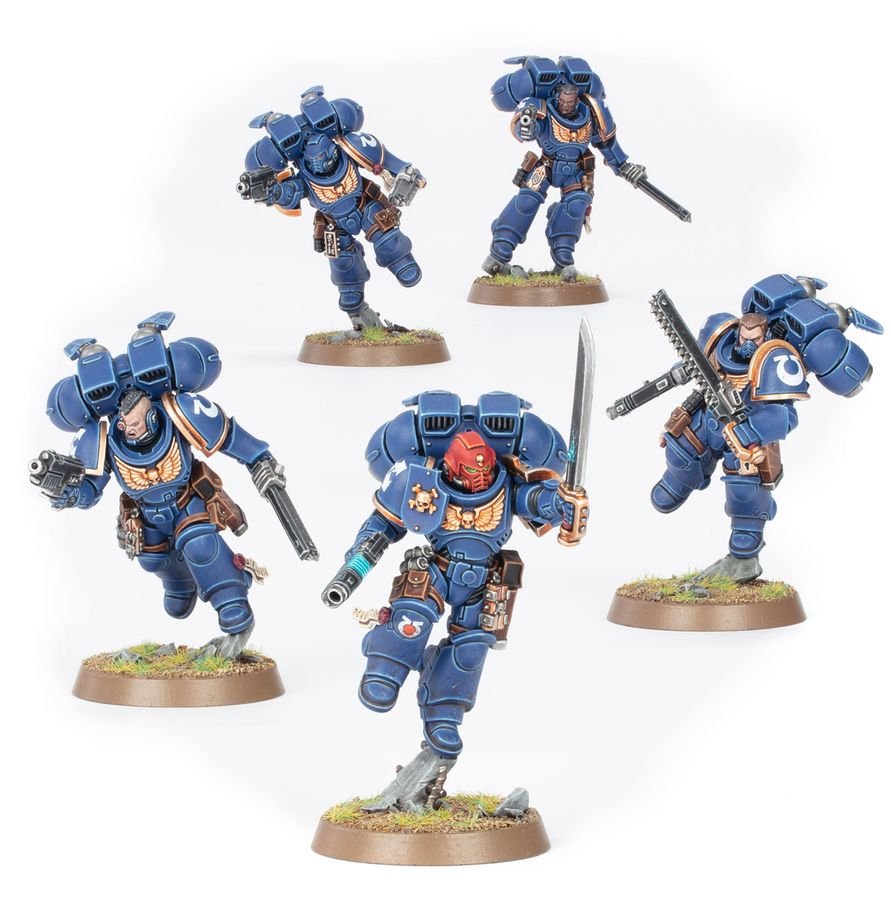 Warhammer 40K Assault Intercessors with Jump Packs - Space Marine Airborne Assault Squad Miniatures - Build 5 Jump Pack Intercessors with Chainswords, Heavy Bolt Pistols & Custom Weapon Options