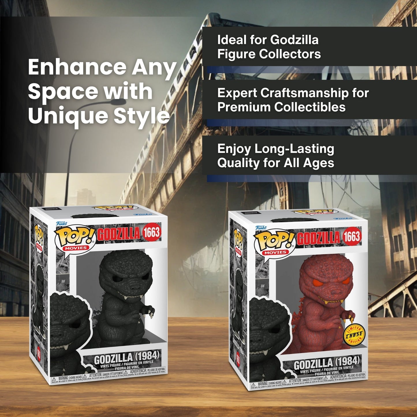 Godzilla (1984) Funko Pop! Movies - 70th Anniversary - Set of 2 ( Includes Standard and Chase Limited Edition) - Collectible Vinyl Figure #1663 with Window Display Box