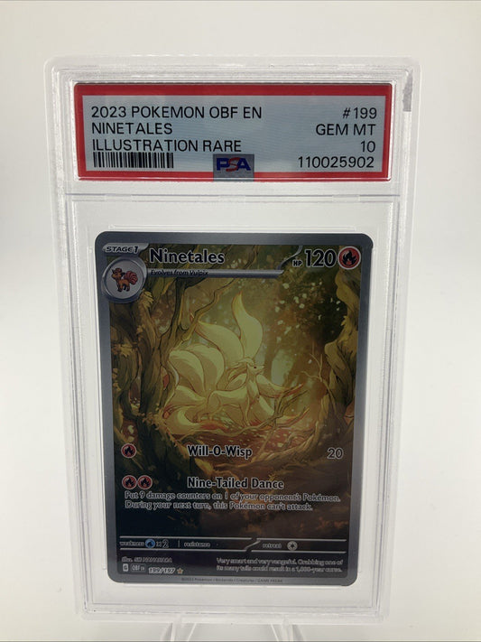 Pokémon TCG Scarlet and Violet OBF Ninetales EX Illustration Rare #199 PSA 10
