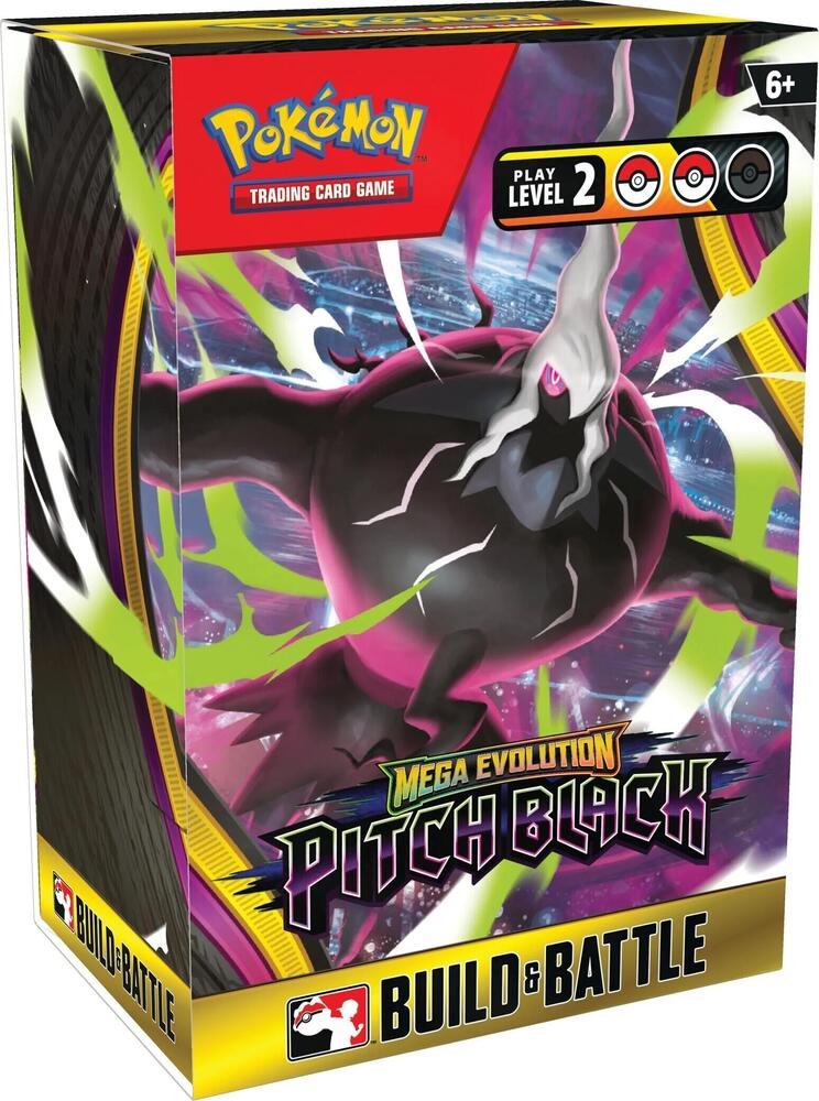 Pokémon Mega Evolution ME05 Pitch Black Build & Battle Box with 4 Booster Packs, 40-Card Deck & Promo Card | Pokémon TCG Collectible Trading Card Game Set