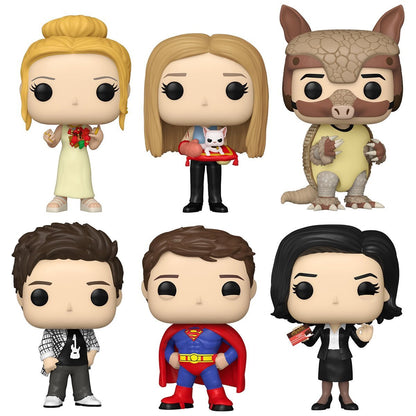 Friends Wave 6 Funko Pop! Case of 6 - Ross Geller Armadillo 1648, Rachel Green with Cat 1650, Phoebe Buffay 1647, Monica Geller Mockolate 1649, Joey Tribbiani Superman 1645, and Chandler Bing Flashback 1646 - Approx. 3 3/4" Vinyl Figure