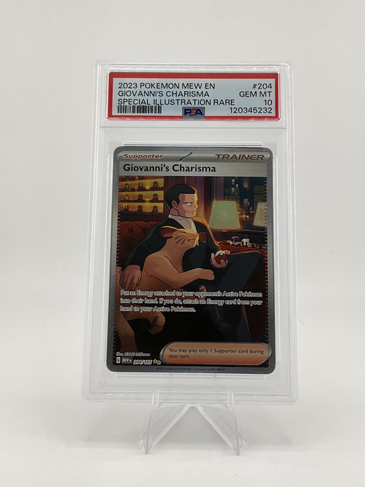 Pokémon TCG 2023 Pokemon Mew EN #204 Giovanni's Charisma Special Illustration Rare PSA 10 - Gem Mt.