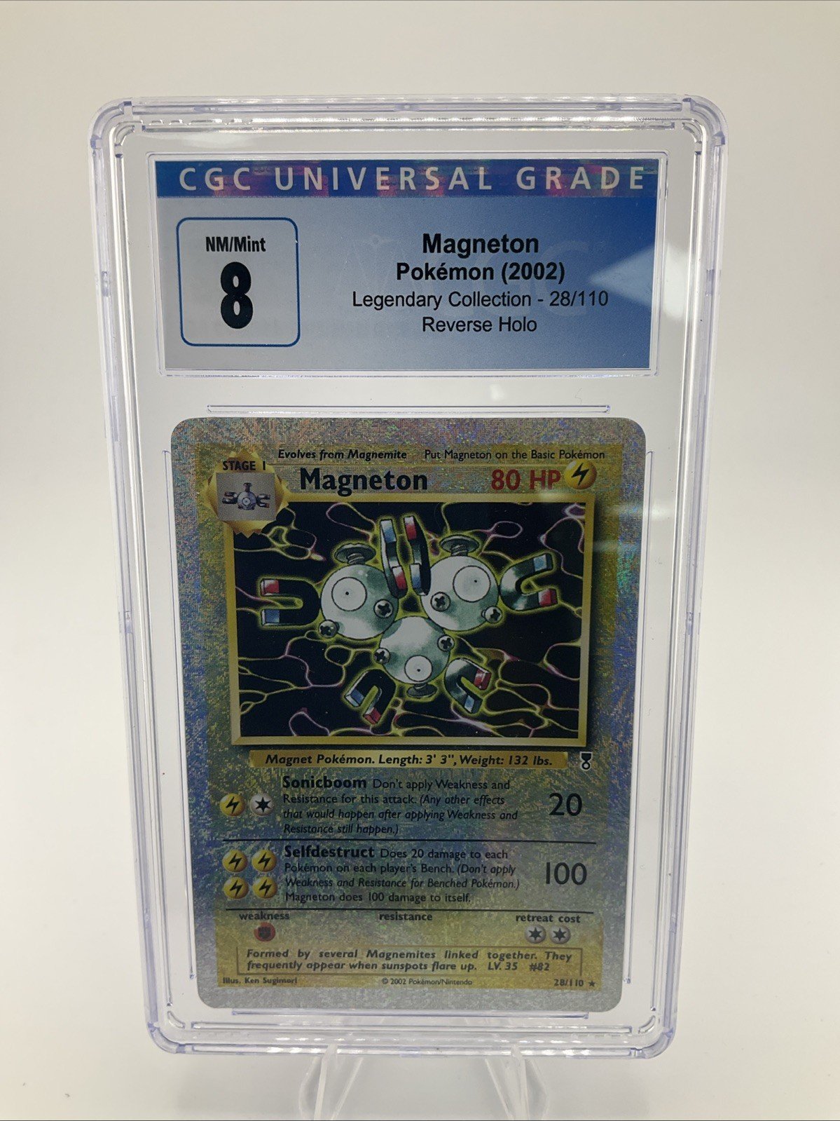 2002 POKEMON LEGENDARY COLLECTION REVERSE HOLO #28 MAGNETON CGC 8