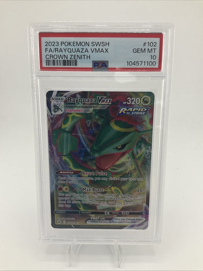 2023 POKEMON SWORD & SHIELD CROWN ZENITH #102 FULL ART/RAYQUAZA VMAX PSA 10