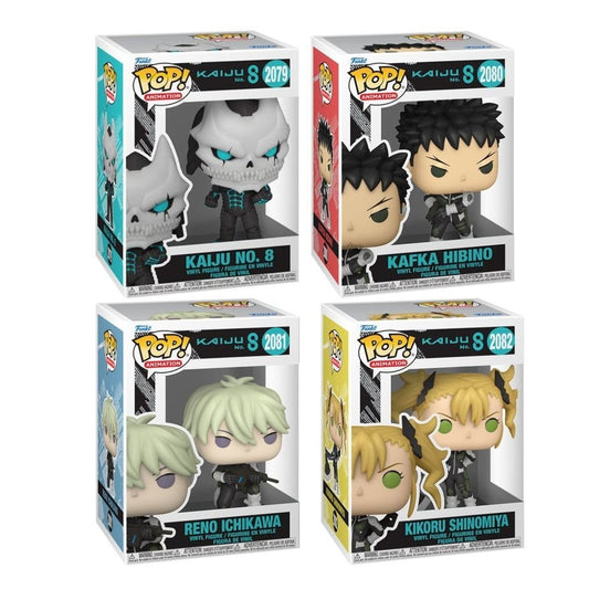 Kaiju No. 8 Funko Pop! Animation - Set of 4 (Kaiju No.8 #2079, Kafka Hibino #2080, Reno Ichikawa #2081, and Kikoru Shinomiya #2082) Collectible Vinyl Figures - Estimated Arrival: Aug. 2025 (PRE-SALE)