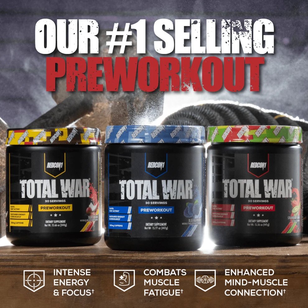REDCON1 Total War Tigers Blood Pre Workout Powder, 444g, 320mg Caffeine, 6g Citrulline Malate, 3.2g Beta-Alanine, Energy, Focus, Pump & Endurance Support