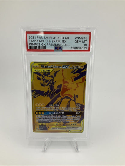 PSA 10 Pikachu & Zekrom GX Tag Team SM248 Gold Promo Sun & Moon Pokemon Card GEM