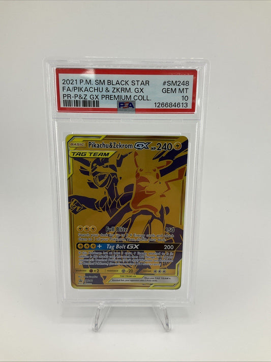 PSA 10 Pikachu & Zekrom GX Tag Team SM248 Gold Promo Sun & Moon Pokemon Card GEM