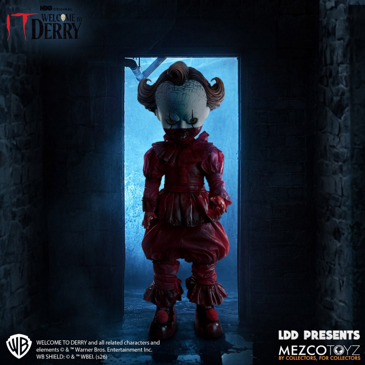 Mezco Toyz Living Dead Dolls Presents Welcome to Derry Bloody Pennywise Doll, 10-Inch Collectible Figure with 5 Points of Articulation and Red Balloon (PREORDER - Release Date April 2027)