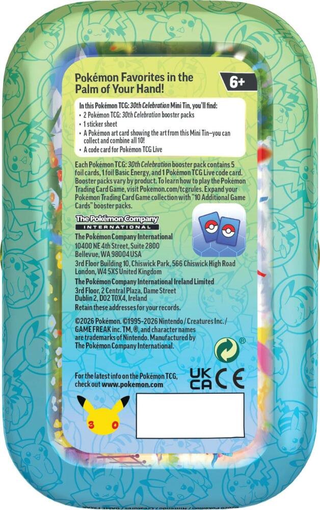 Pokémon TCG 30th Celebration Mini Tin Espeon | Includes 2 Booster Packs, Sticker Sheet, Pokémon Art Card & Code Card for Pokémon TCG Live | Collectible Pokémon Trading Card Game Tin (PREORDER - Release Date September 16, 2026)