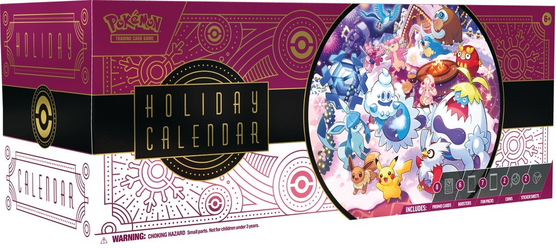 Pokémon TCG: Holiday Calendar 2025 – 25 Days of Surprises with 8 Festive Foil Cards, 6 Booster Packs, 7 Fun Packs, 2 Coins, 2 Sticker Sheets & Code Card – Seasonal Gift for Kids & Collectors - EA: Aug. 2025 (PRE-SALE)