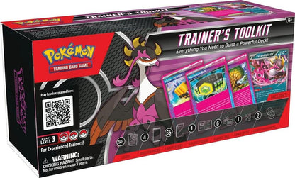 Pokémon TCG Trainer’s Toolkit 2025 box front showing included cards and accessories for pokemon card collection and card game