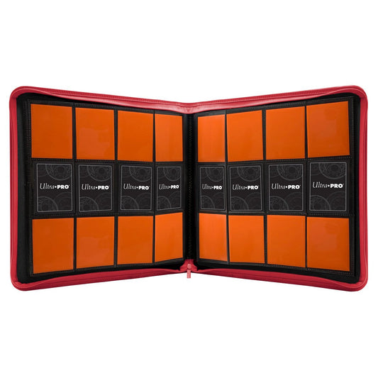 Ultra PRO PRO-Binder 12-Pocket Zippered – Red | Holds 480 Cards | Side-Loading Pockets | Padded Leatherette Cover | Acid-Free, Non-PVC Materials (PRE-SALE DECEMBER)