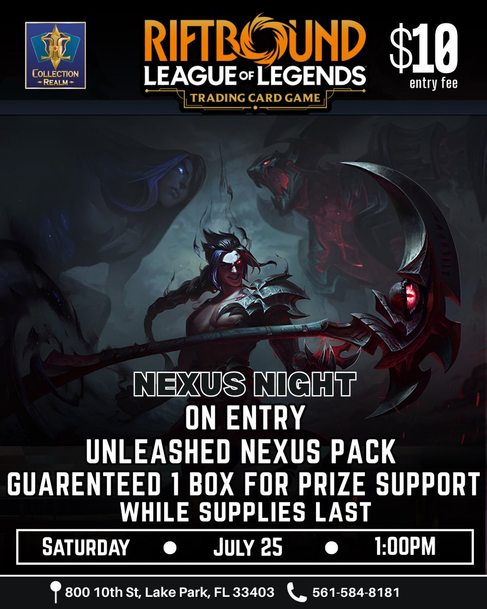Riftbound League of Legends TCG Nexus Night Tournament – July 25, 2026 (Saturday 1:00 PM)