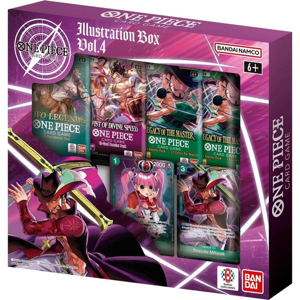 One Piece TCG English Mihawk Illustration Box Vol. 4 with promo cards and booster packs