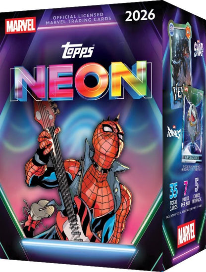 2026 Topps Neon Marvel Value Box, 7 Packs, 35 Cards, Marvel Trading Cards Featuring Marvel Snap, Marvel Rivals, Spider-Man, Neon Inserts, Collectible Artwork & Rare Inserts (PREORDER - Release Date October 14, 2026)