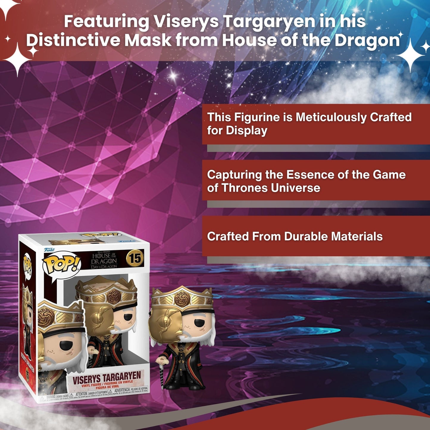 Viserys Targaryen with Mask Funko Pop! Game of Thrones House of the Dragon Day of the Dragon - Vinyl Figure #15  with Display Box Protector Case