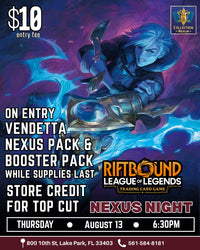 Riftbound League of Legends TCG Nexus Night Tournament – August 13, 2026 (Thursday 6:30 PM)