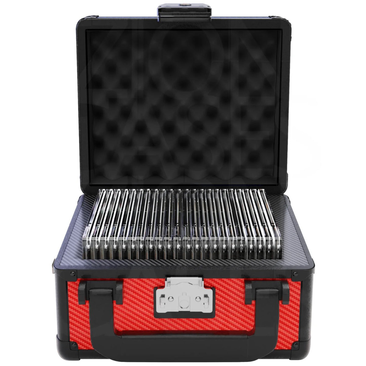Zion Cases Slab Case GO for Graded Cards, Holds Up to 25 Slabs, Carbon Fiber Red, Secure Locking Case for Trading Card Storage, Travel & Card Shows (PRE-ORDER)