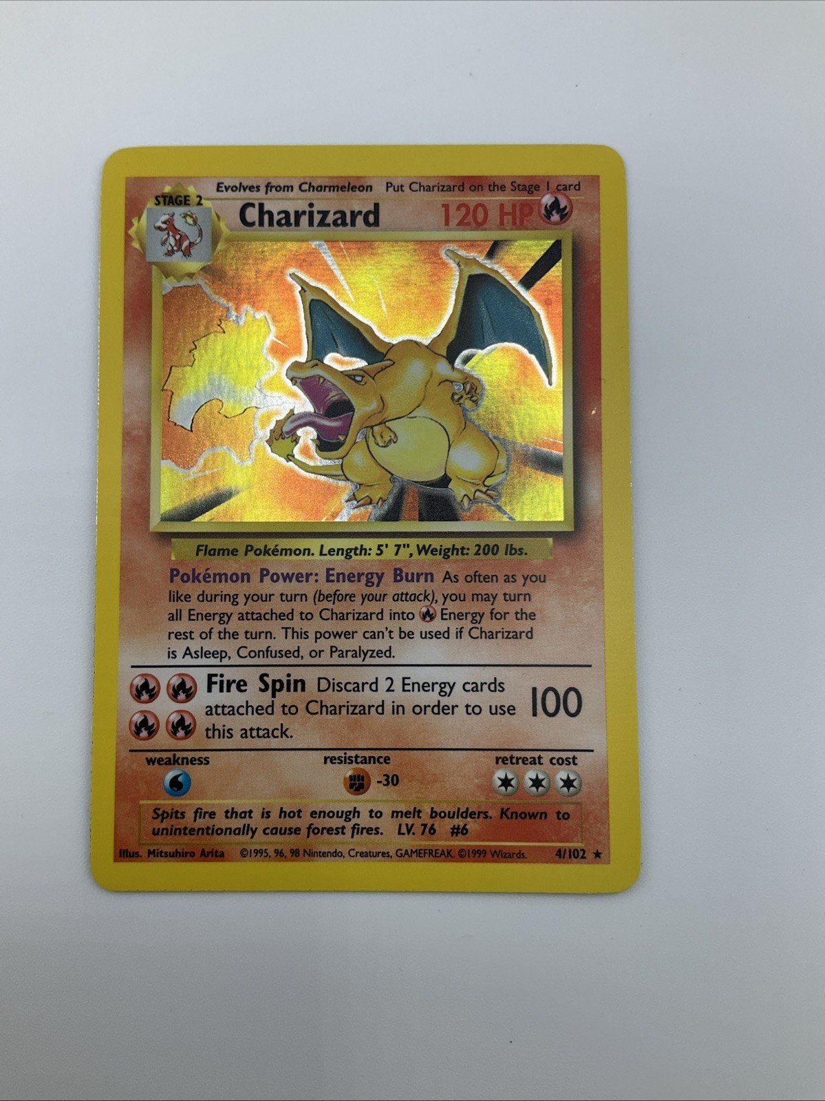 Pokémon TCG Charizard Base Set Holo Unlimited Rare Card 4/102 Vintage 1999 LP+