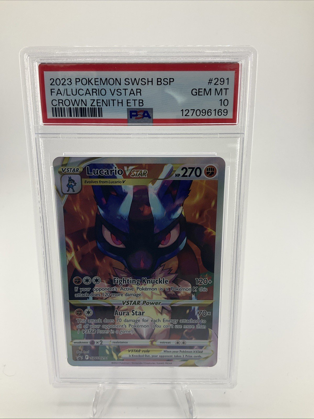 2023 Pokemon SWSH Black Star Promo #291 FA Lucario VSTAR Crown Zenith ETB PSA 10