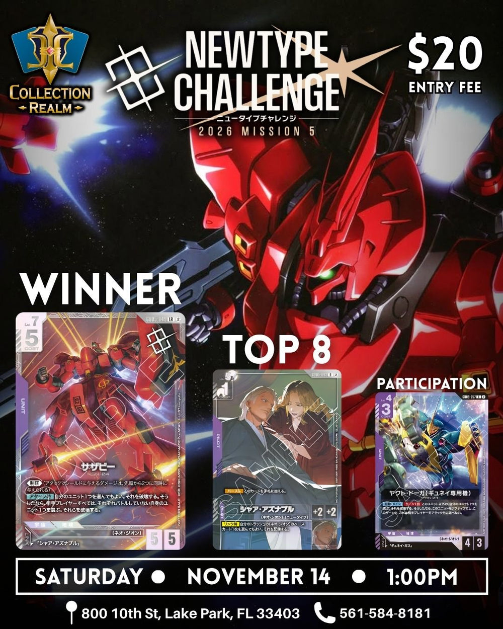 Gundam Card Game – Newtype Challenge – November 14 2026 (Saturday) 1:00 PM
