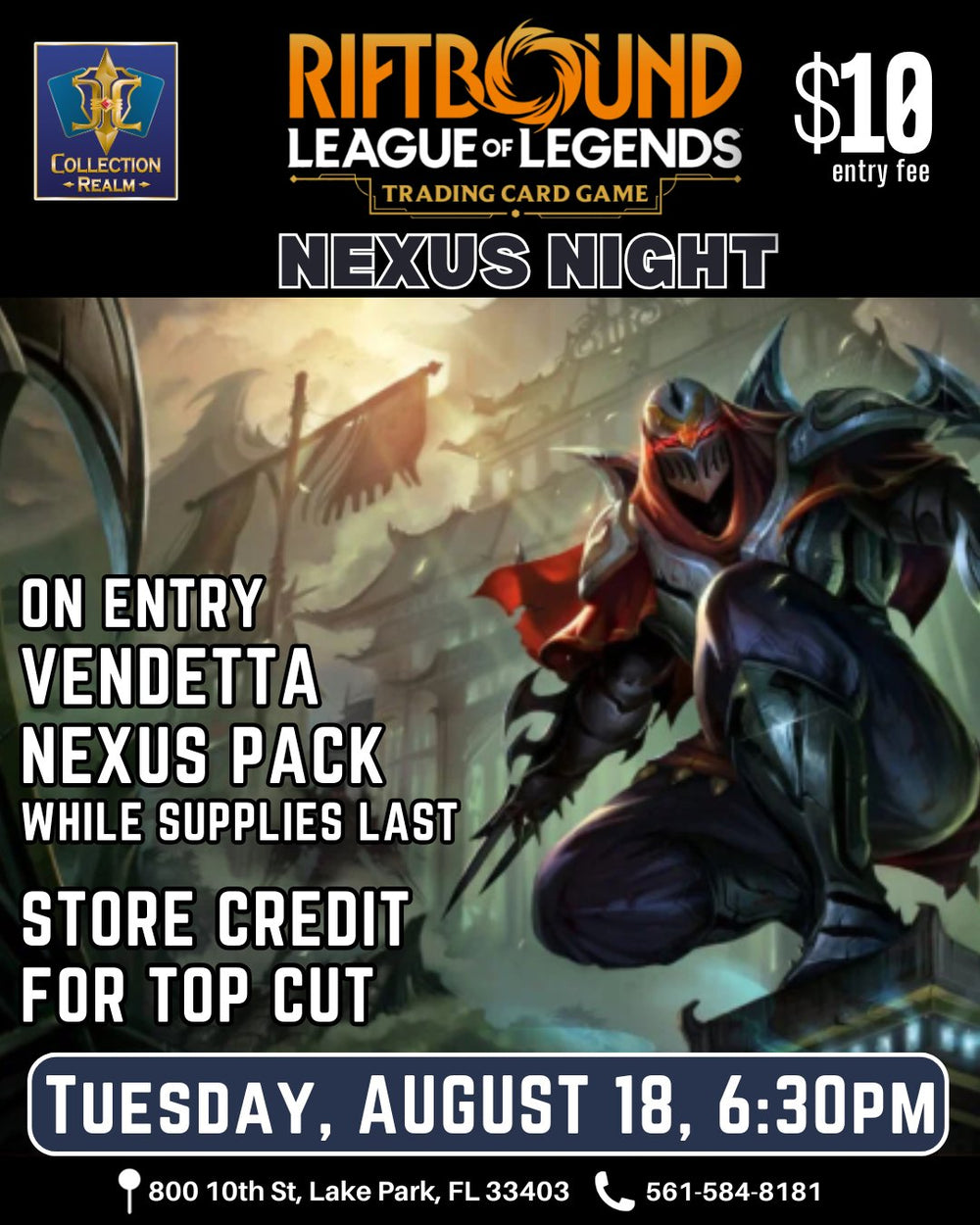 Riftbound League of Legends TCG Nexus Night Tournament – August 18, 2026 (Tuesday 6:30 PM)