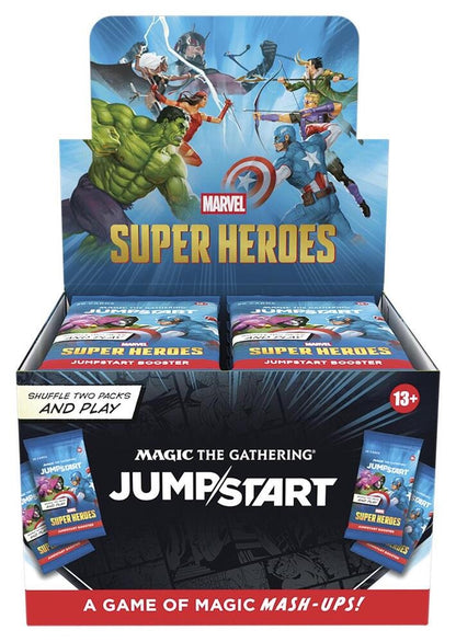 Magic: The Gathering Marvel Super Heroes Jumpstart Booster Box – 24 Packs, 20 Cards Each, Instant Play Decks, 51 Themes, Collectible TCG Crossover by Wizards of the Coast (PRE-ORDER JUNE 26, 2026)