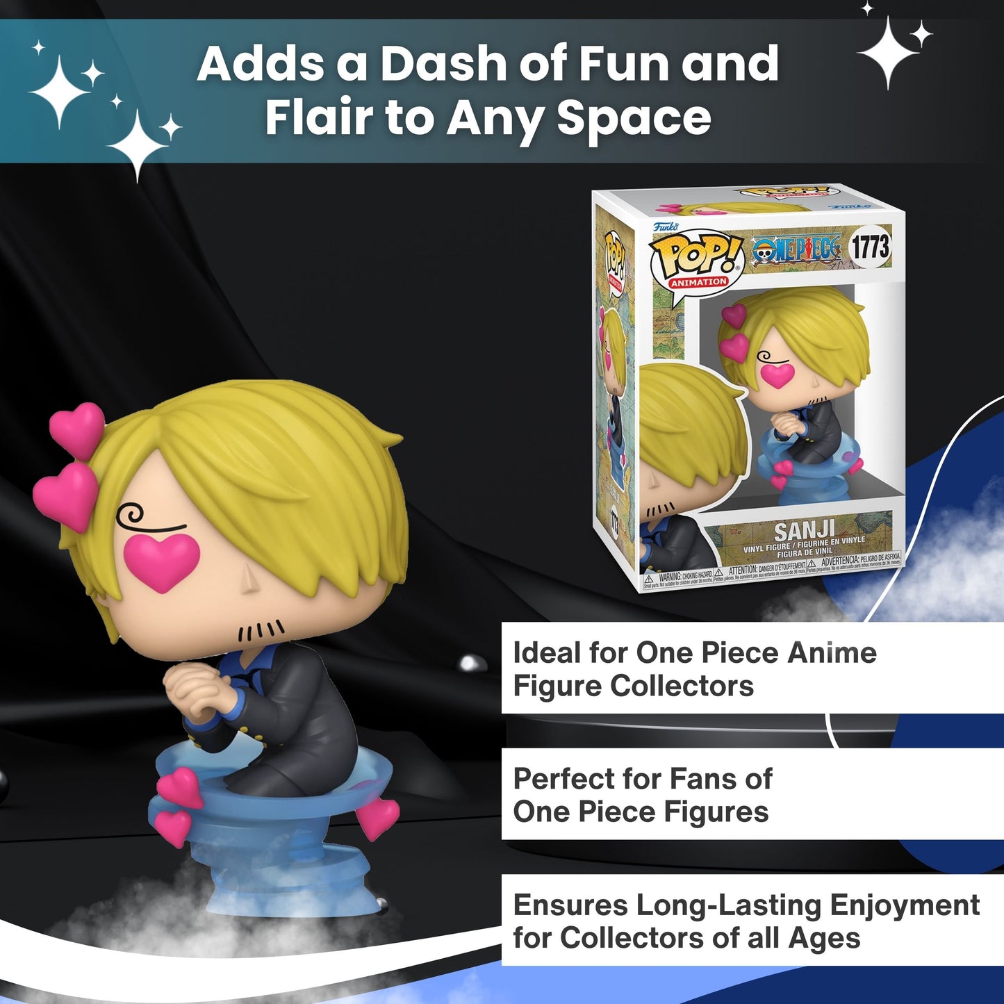 Sanji (2024) Funko Pop! Animation: One Piece - Straw Hat Pirates Crew - Approx. 4 1/4" Collectible Vinyl Figure #1773 with Window Display Box